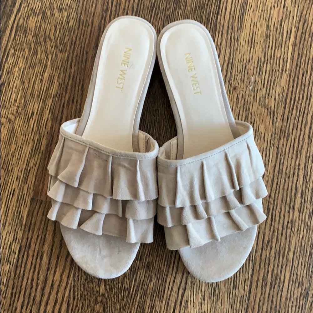 Nine West Flat Ruffle Slide Sandal Blush Tan